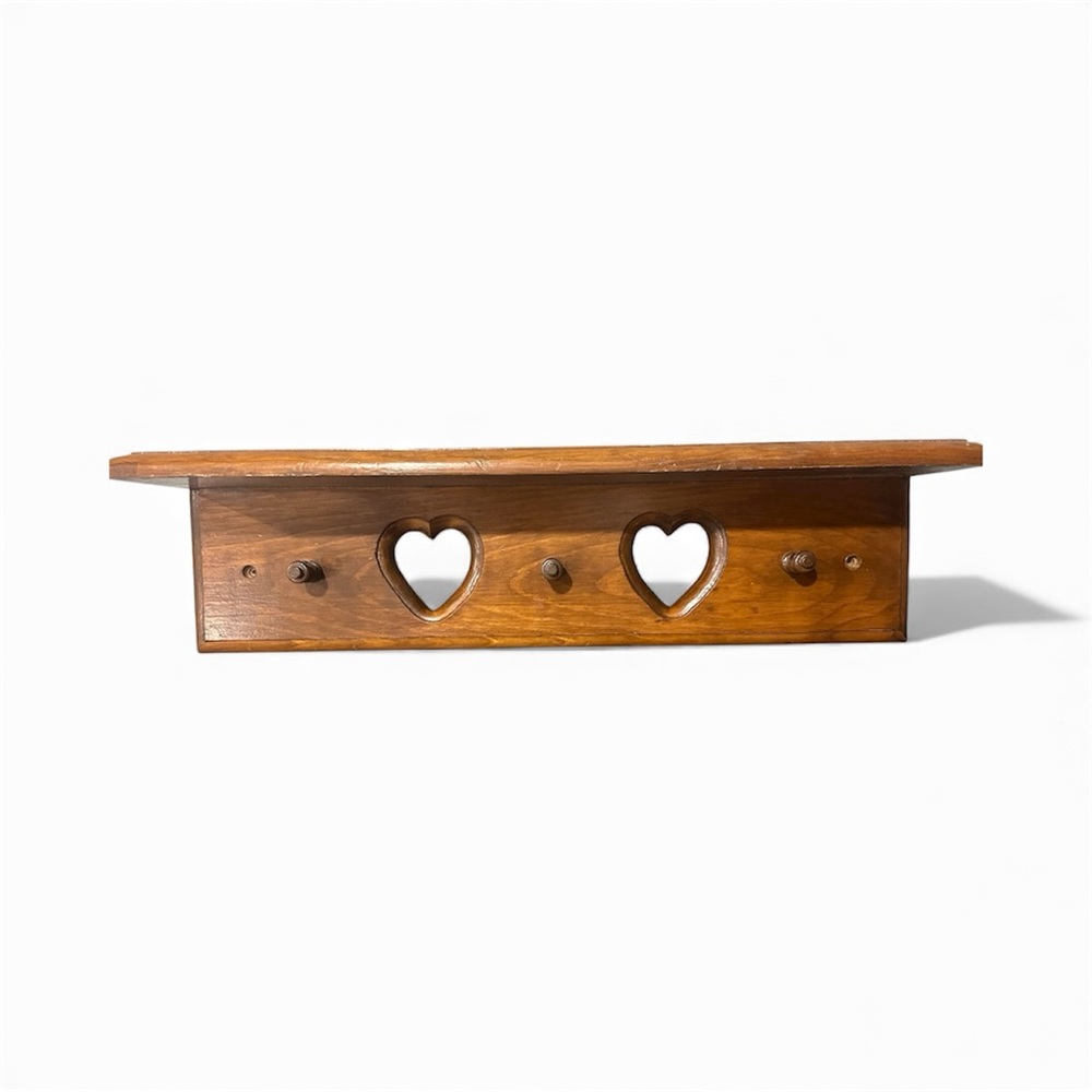 Vintage Heart Cutout Wooden Wall Shelf.